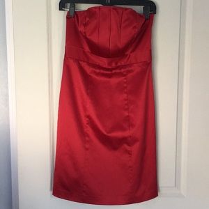 Strapless silky red dress